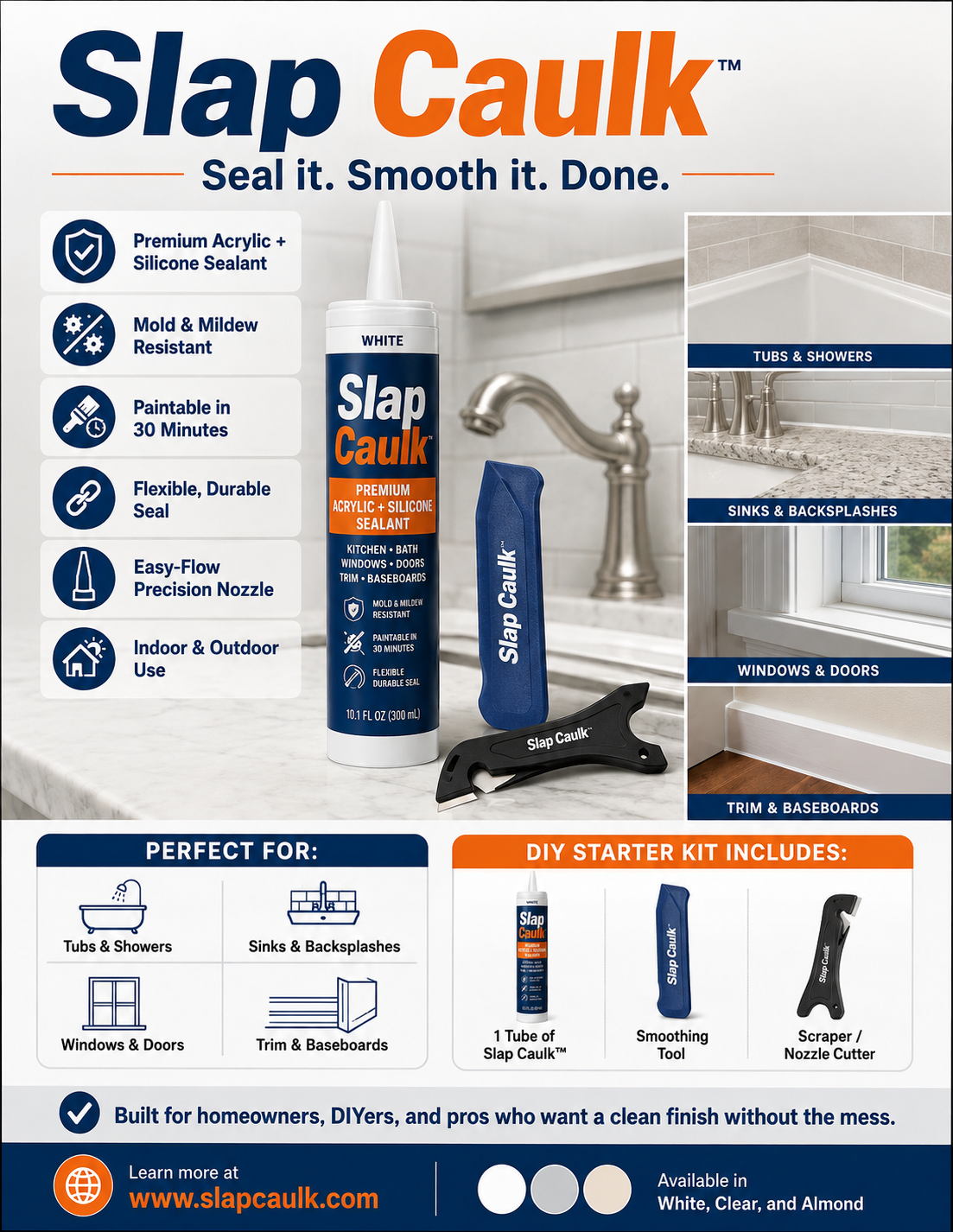 Slap Caulk DIY sealing brand flyer